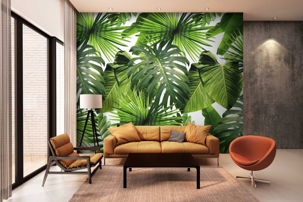 Feuillage vert printemps dans un intérieur