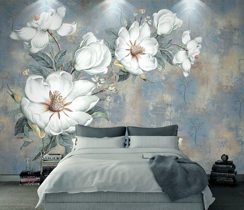Fleurs blanches sur bleu — intérieur 1
