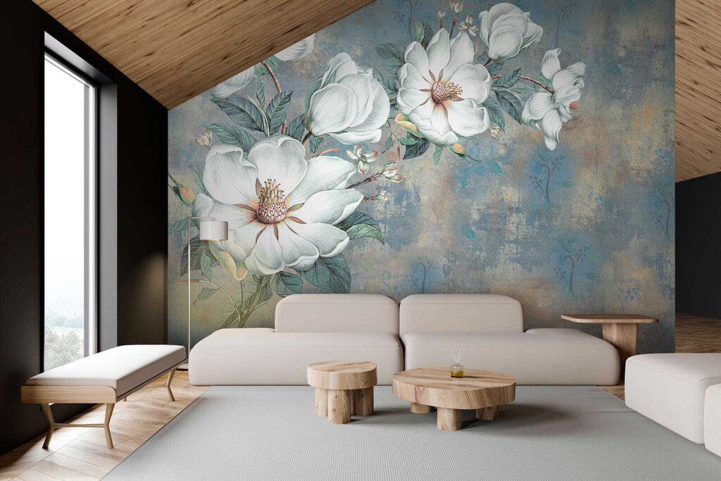 Fleurs blanches sur bleu — intérieur 4