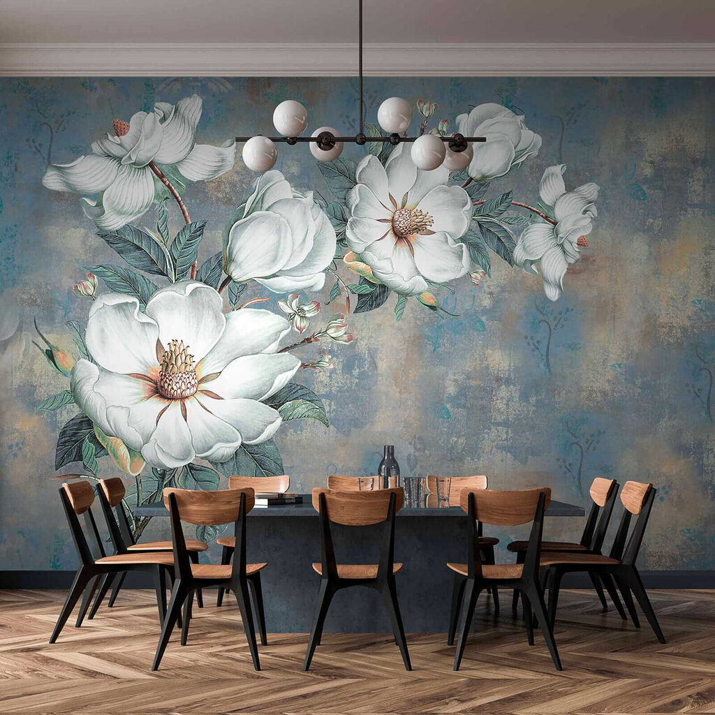 Fleurs blanches sur bleu — intérieur 7