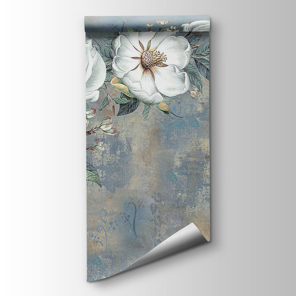 Fleurs blanches sur bleu — vue du produit