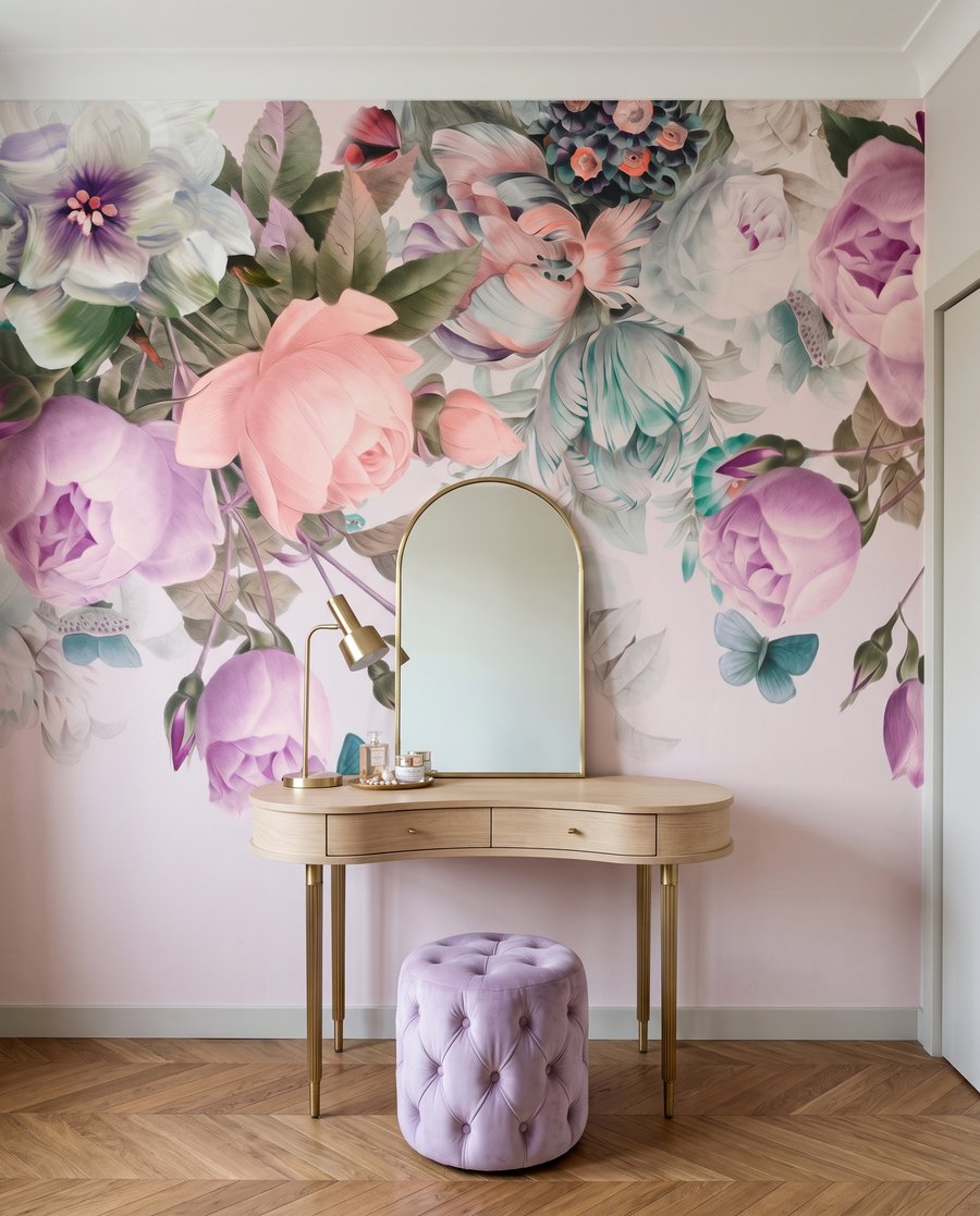 Bouquets en cascade dans un intérieur