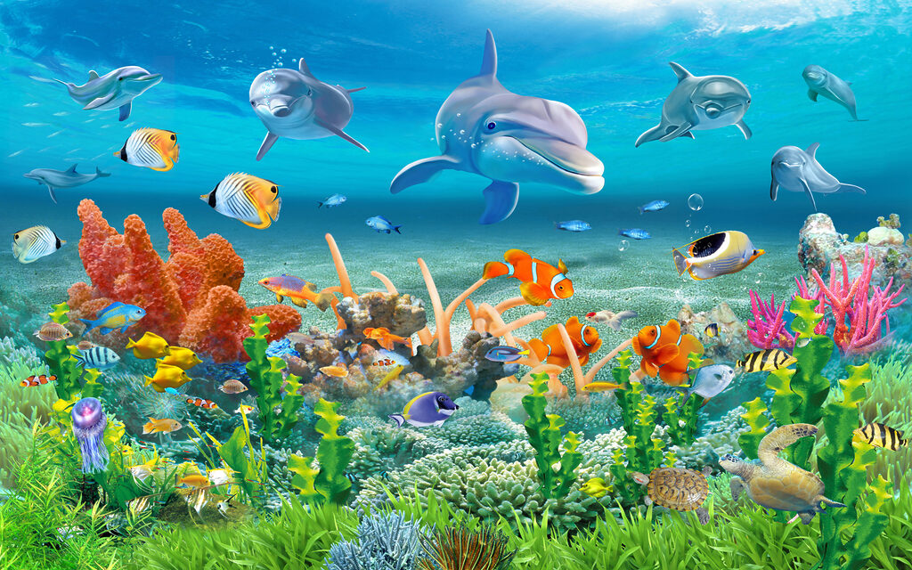 Dauphins sur le récif — motif complet