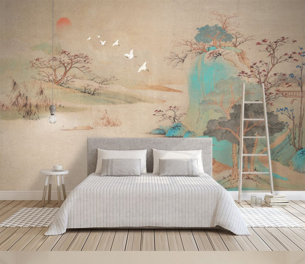 Oiseaux au-dessus des rives dans un intérieur