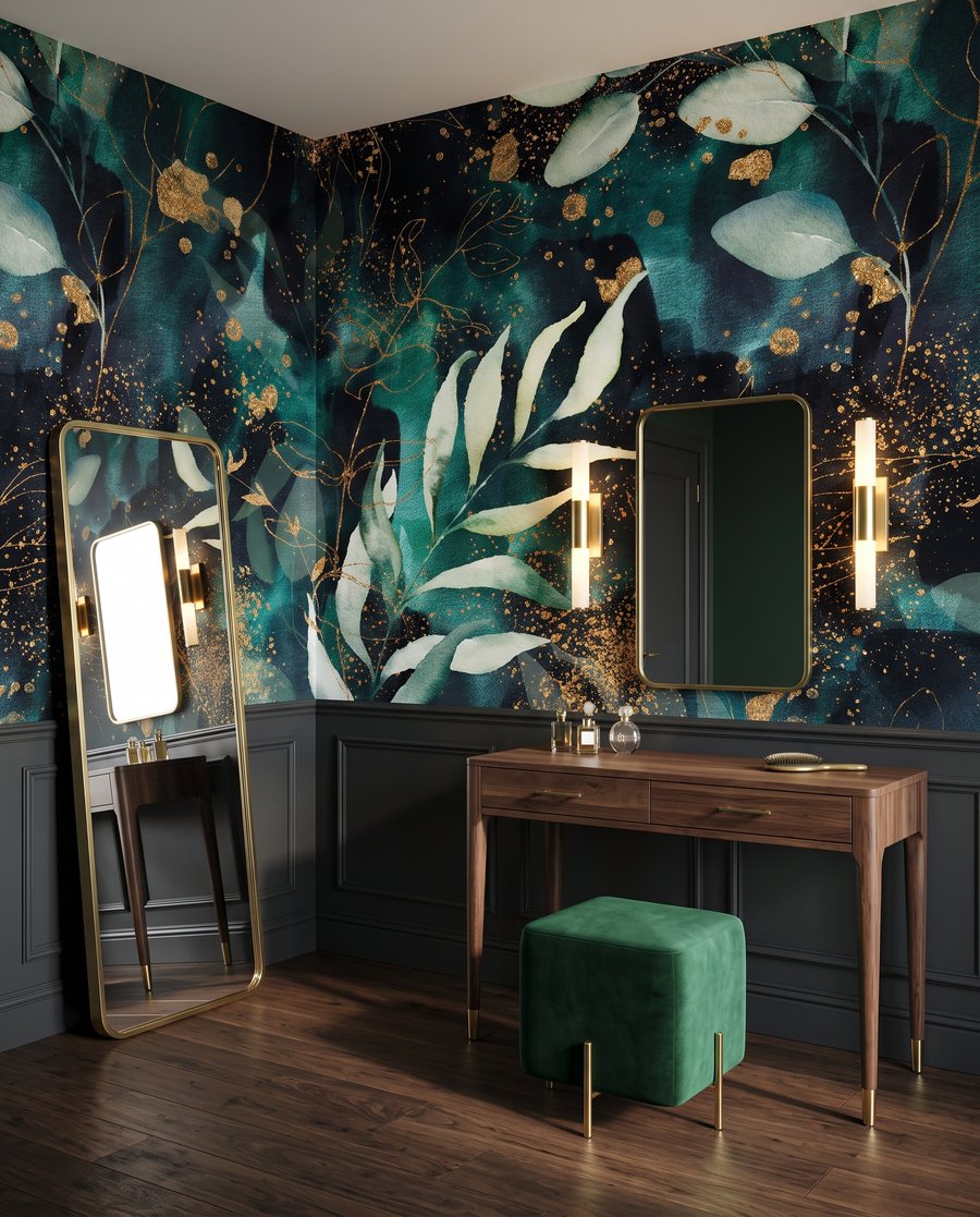 Feuillage vert nuit dans un intérieur