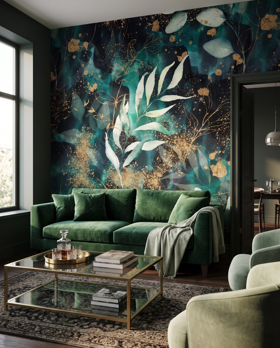 Feuillage vert nuit dans un intérieur