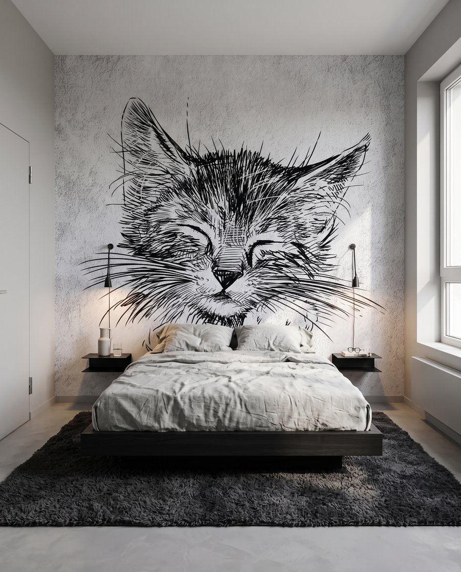 Minois de chat ensommeillé dans un intérieur