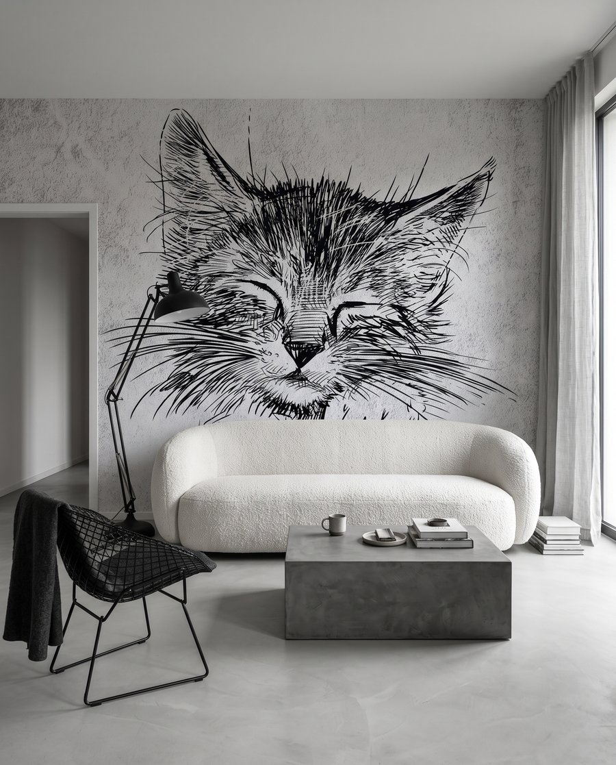 Minois de chat ensommeillé dans un intérieur
