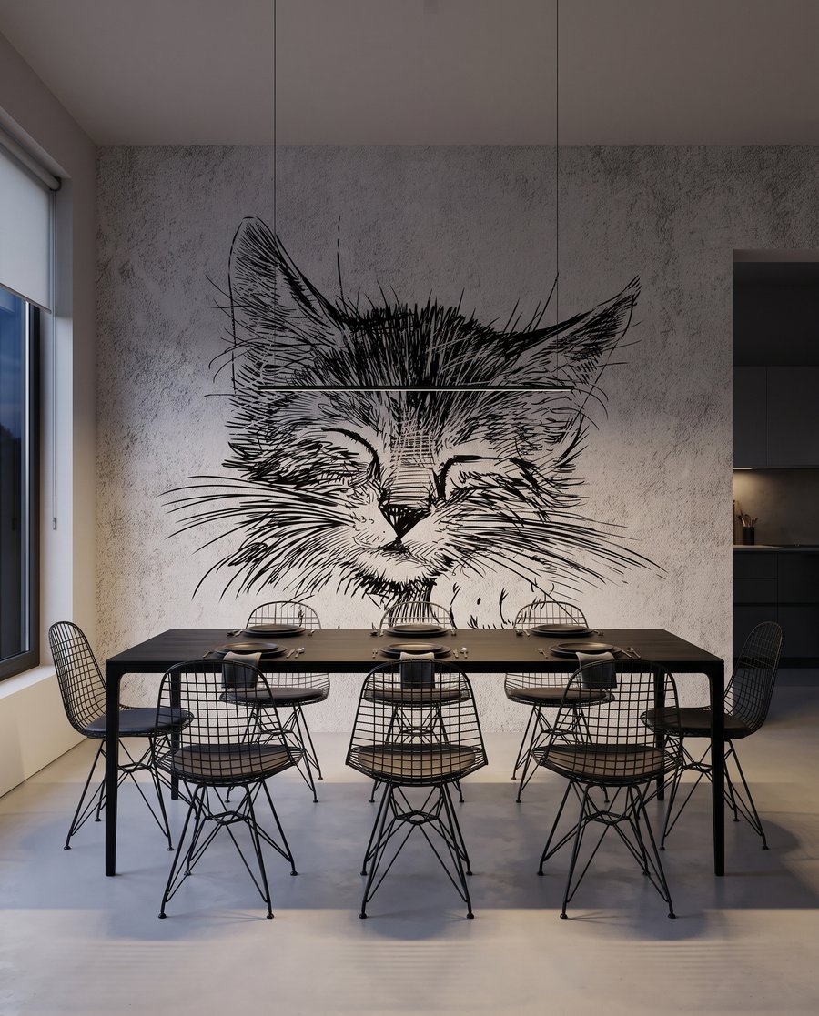 Minois de chat ensommeillé dans un intérieur