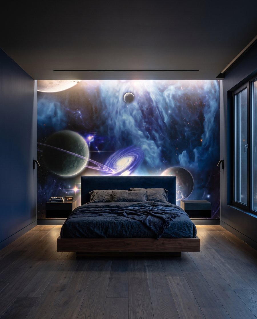 Cosmos bleu-violet dans un intérieur