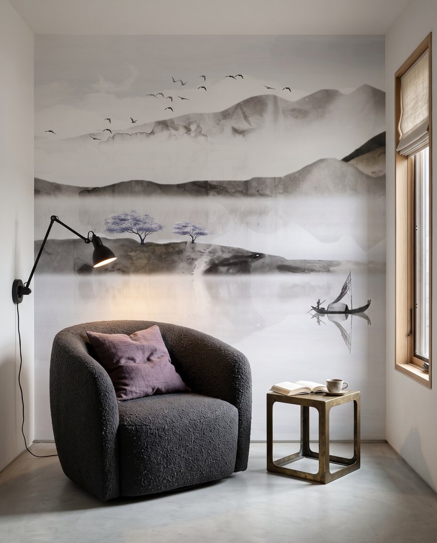 Reflets des monts pâles dans un intérieur