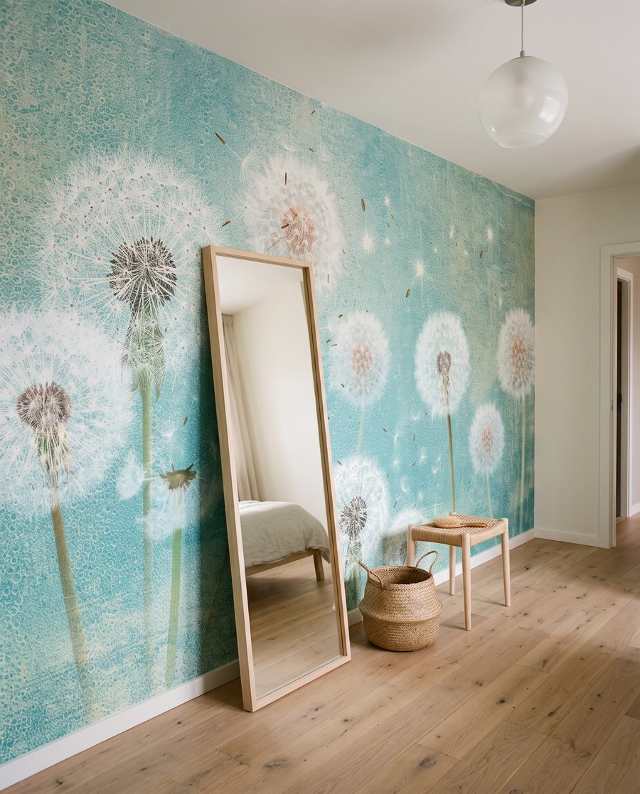 Pissenlits sur vert d’eau dans un intérieur