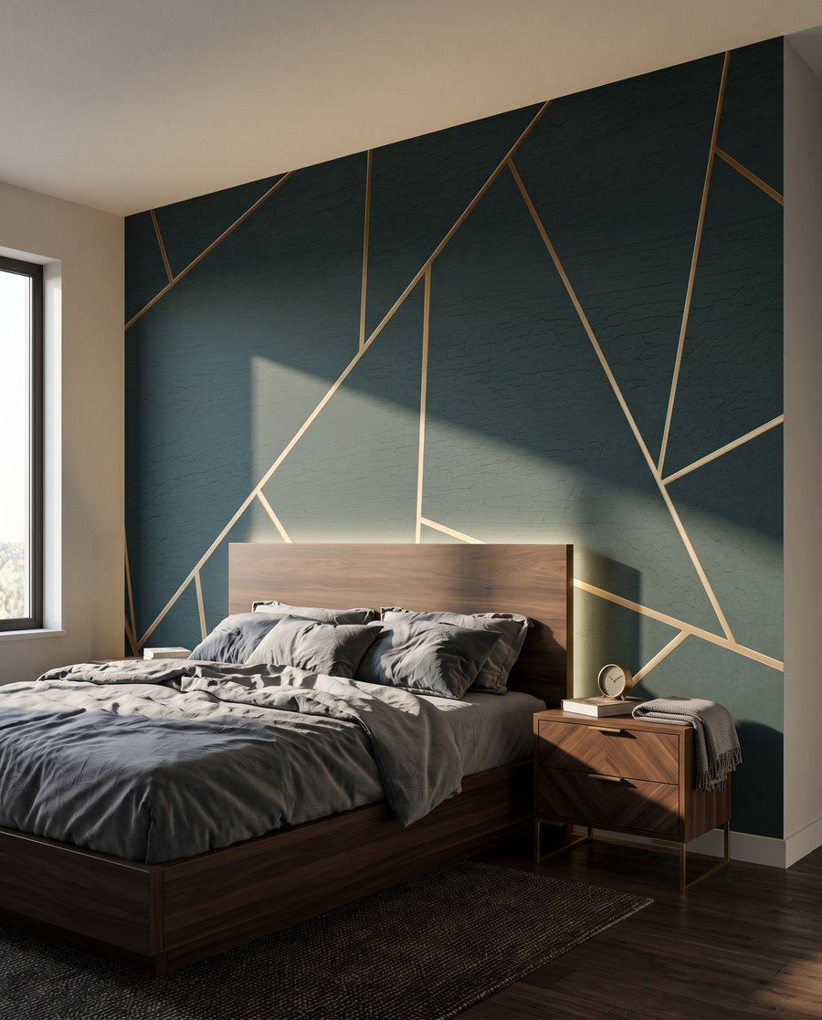 Traits d’or sur vert dans un intérieur