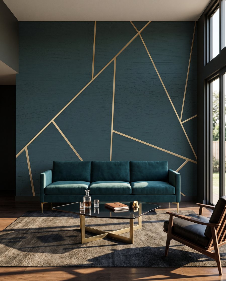 Traits d’or sur vert dans un intérieur