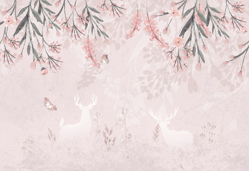 Feuillage sur rose tendre — motif complet