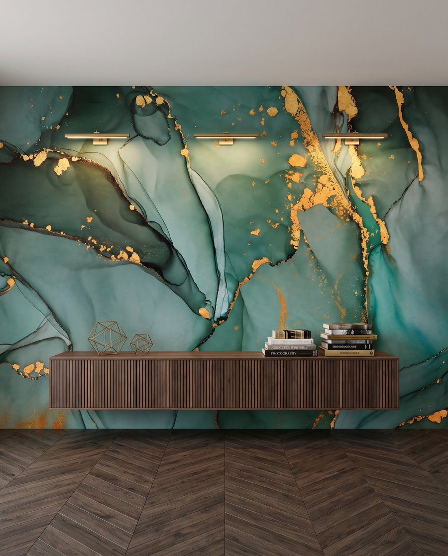Fêlure d’or sur vert dans un intérieur