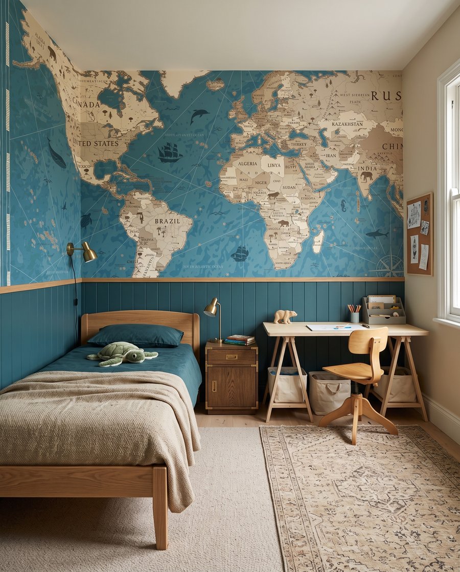 Le monde cartographié dans un intérieur