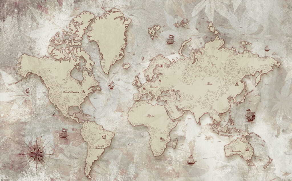 Carte du monde patinée — motif complet