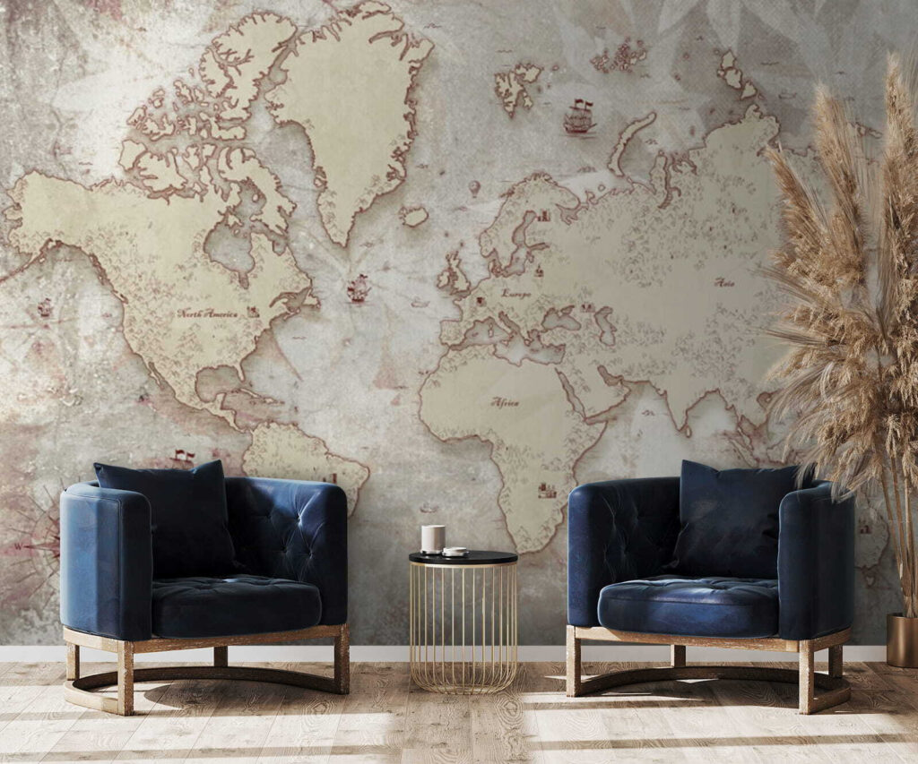 Carte du monde patinée — intérieur 1