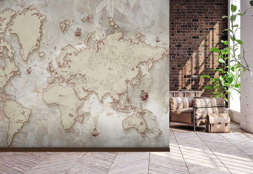 Carte du monde patinée — intérieur 2