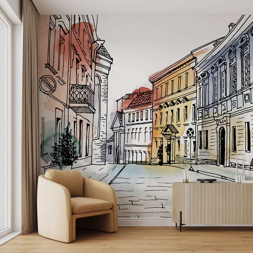 Maisons pastel au tournant dans un intérieur