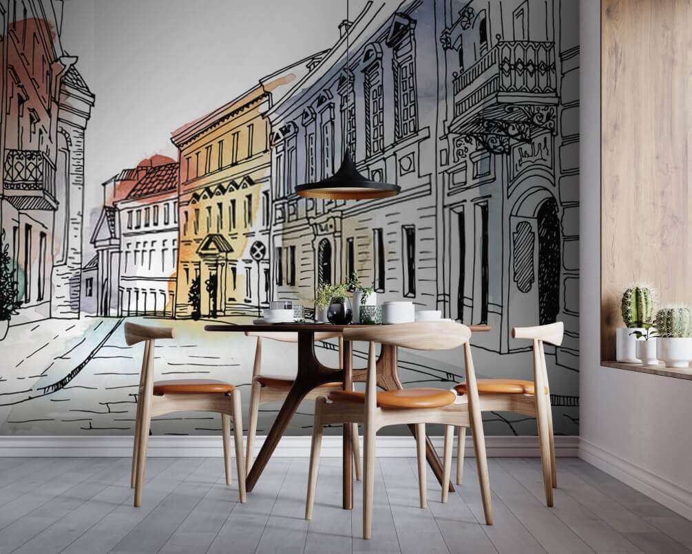 Maisons pastel au tournant dans un intérieur