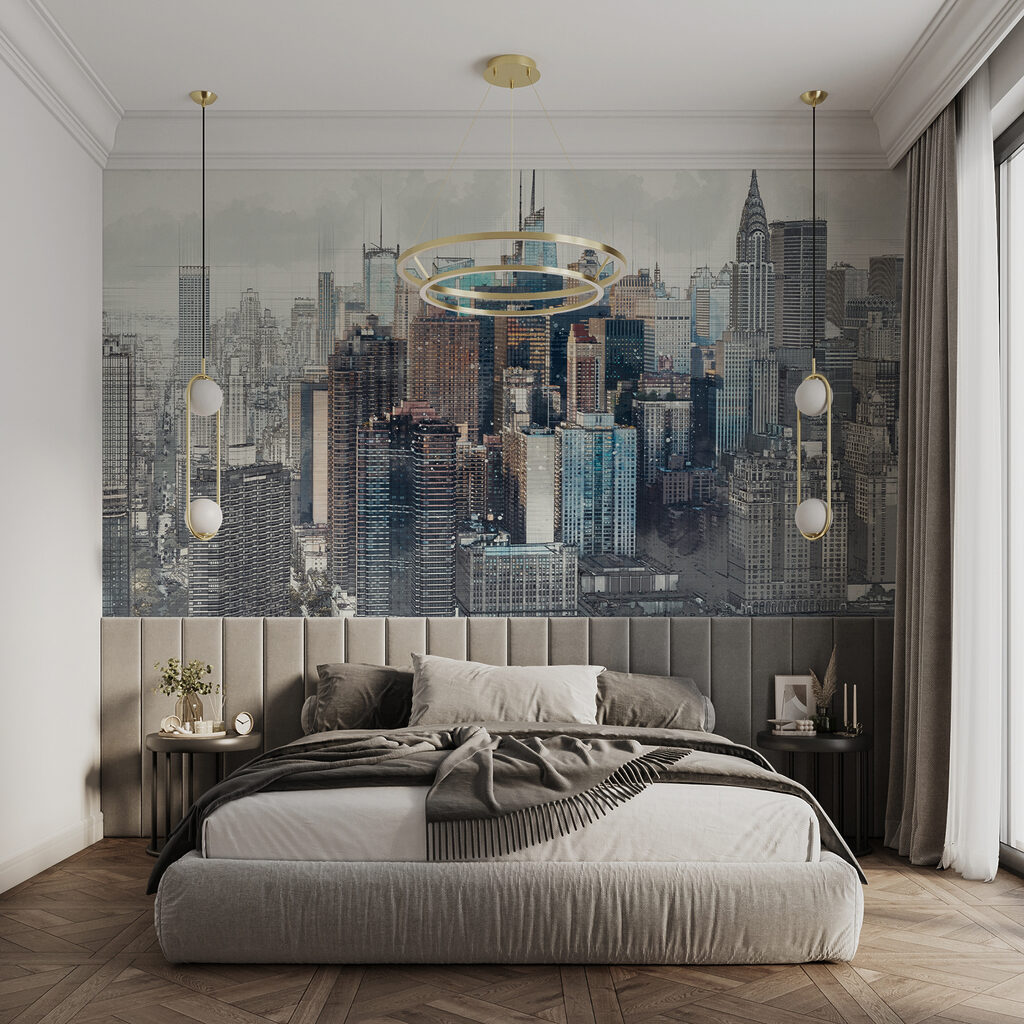 Manhattan voilée de gris dans un intérieur
