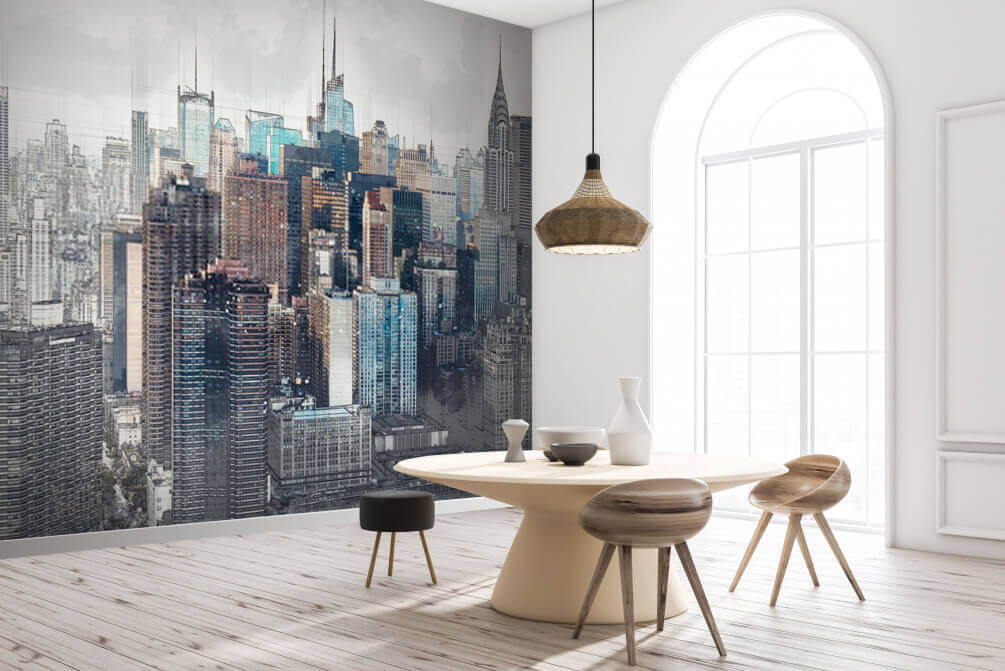 Manhattan voilée de gris dans un intérieur