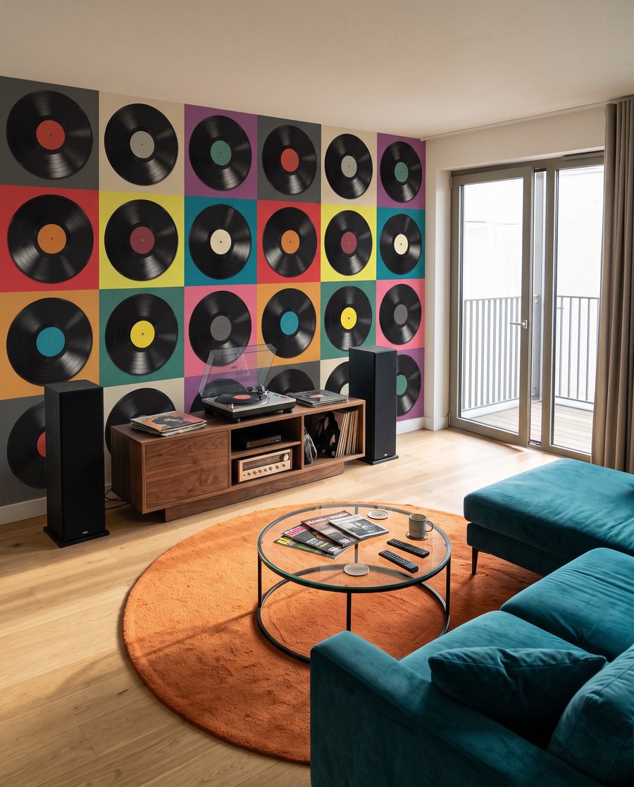 Vinyles en couleurs dans un intérieur