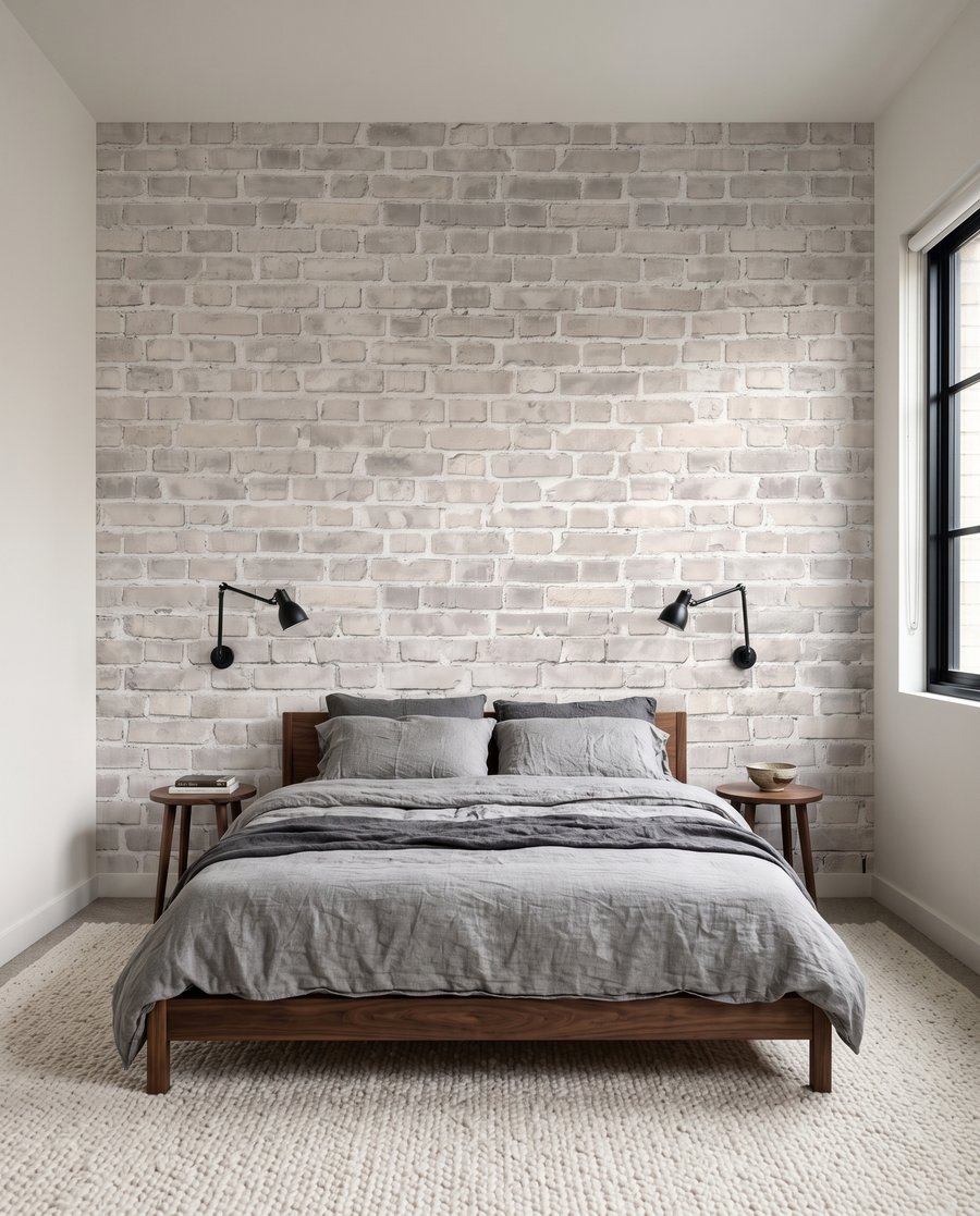 Briques gris clair patinées dans un intérieur