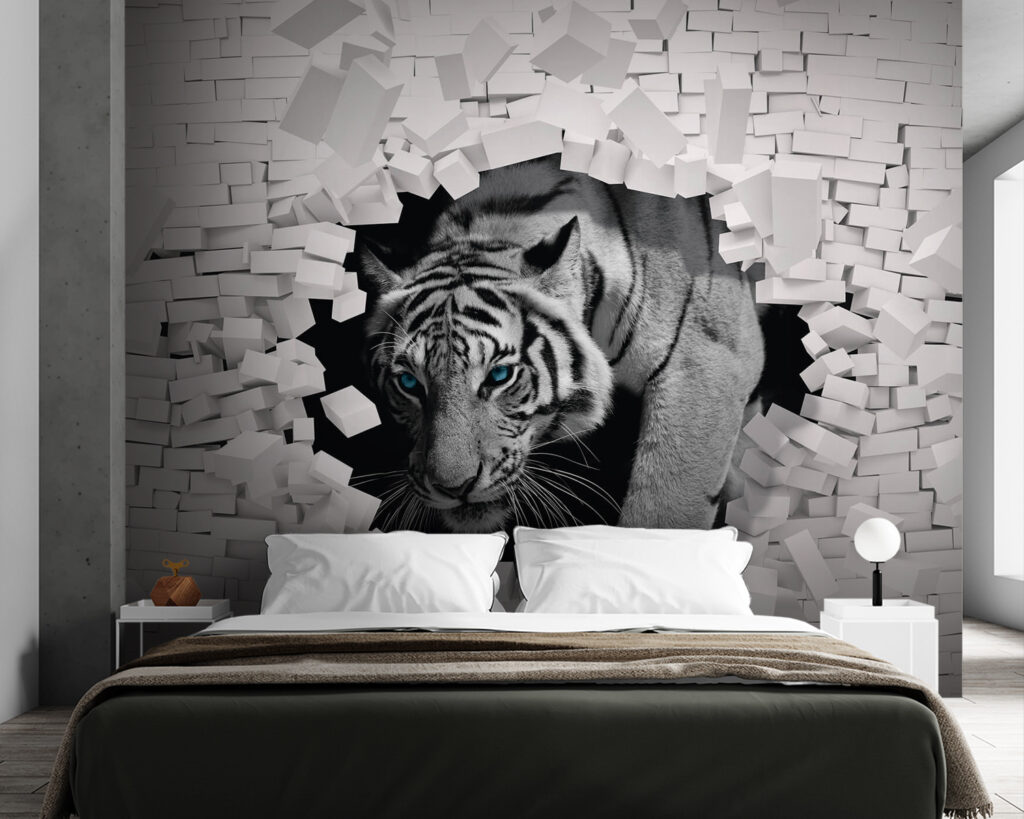 Tigre hors du mur dans un intérieur