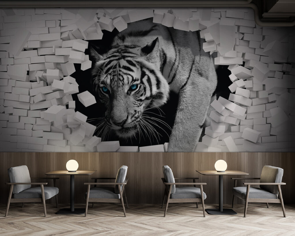 Tigre hors du mur dans un intérieur