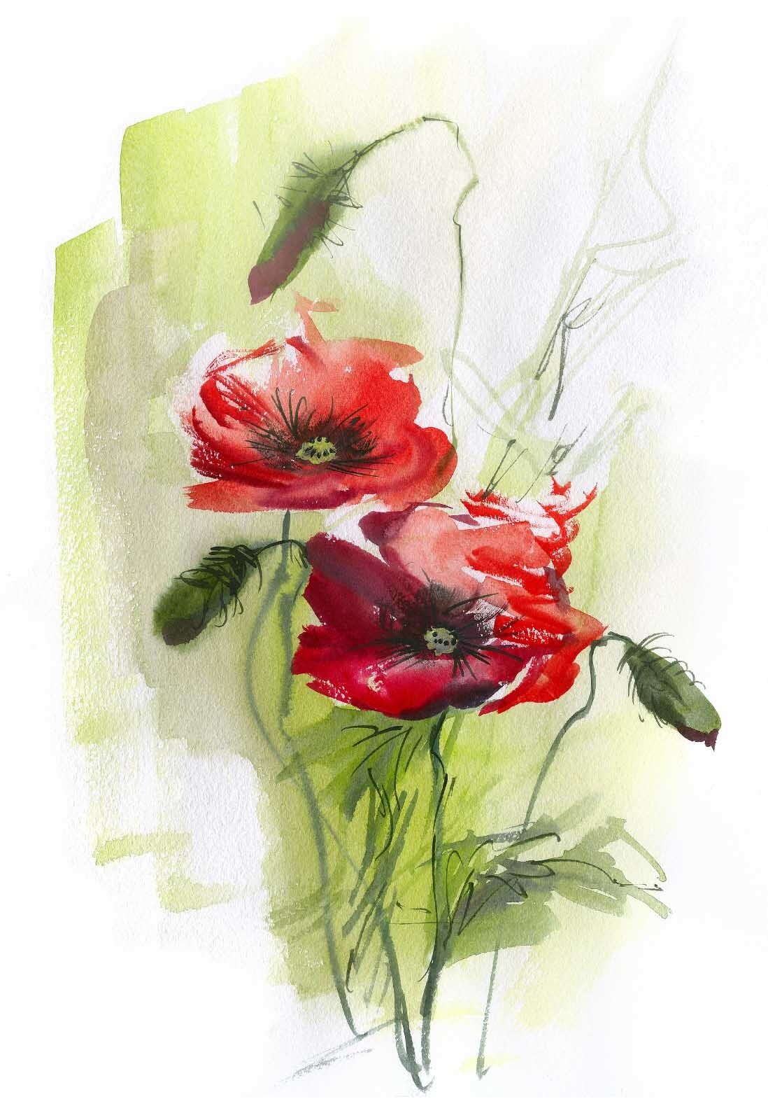 Deux fleurs rouges — motif complet