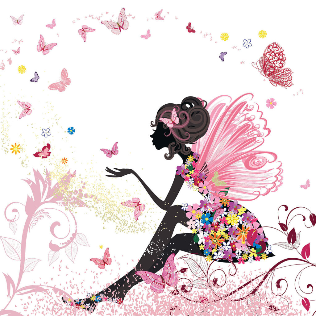 Fée parmi les fleurs — motif complet