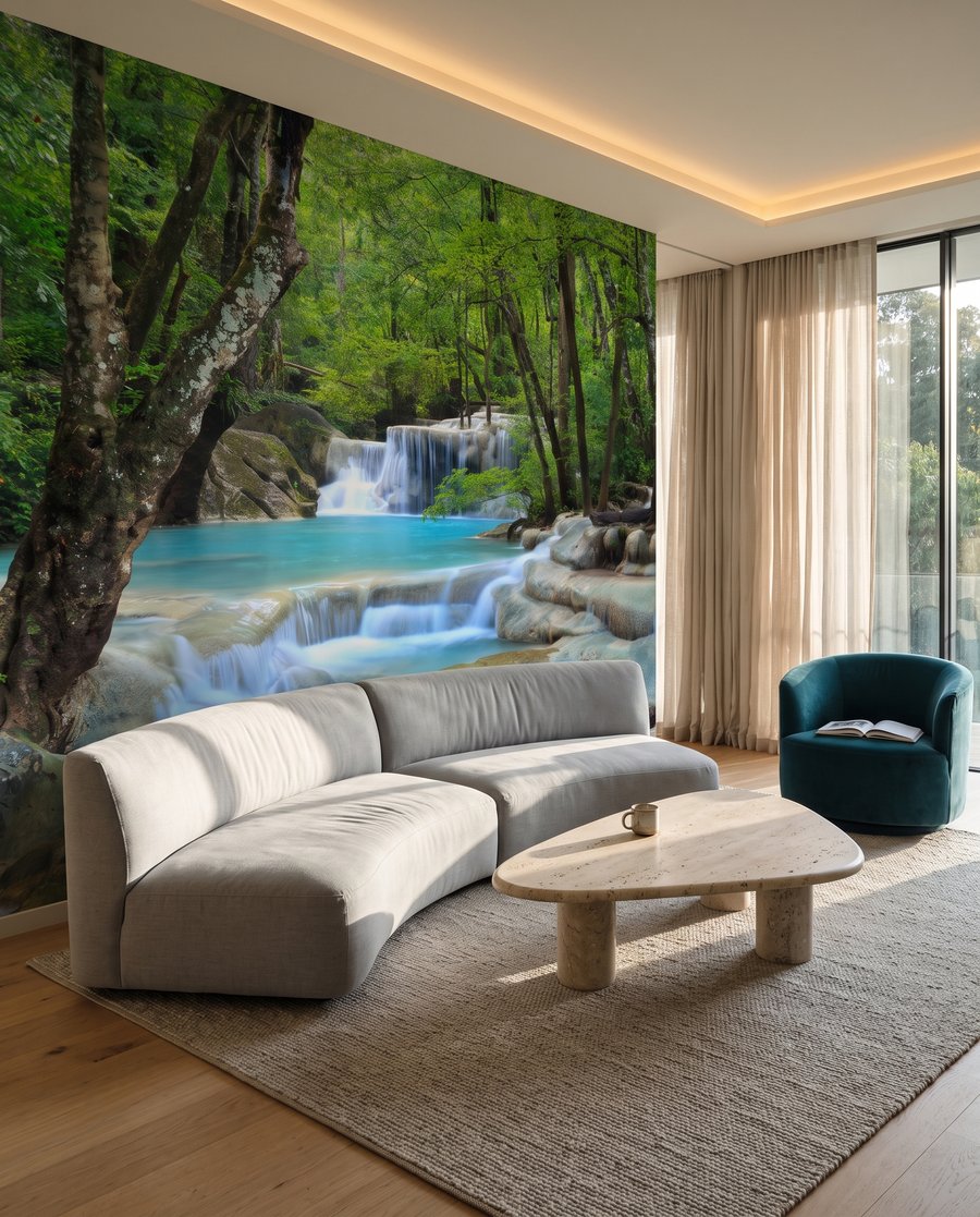 Ruisseau turquoise en cascades dans un intérieur