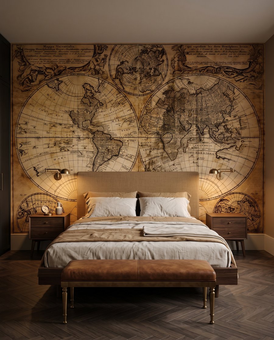 Mappemonde d’autrefois dans un intérieur