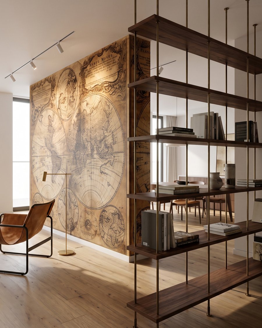 Mappemonde d’autrefois dans un intérieur