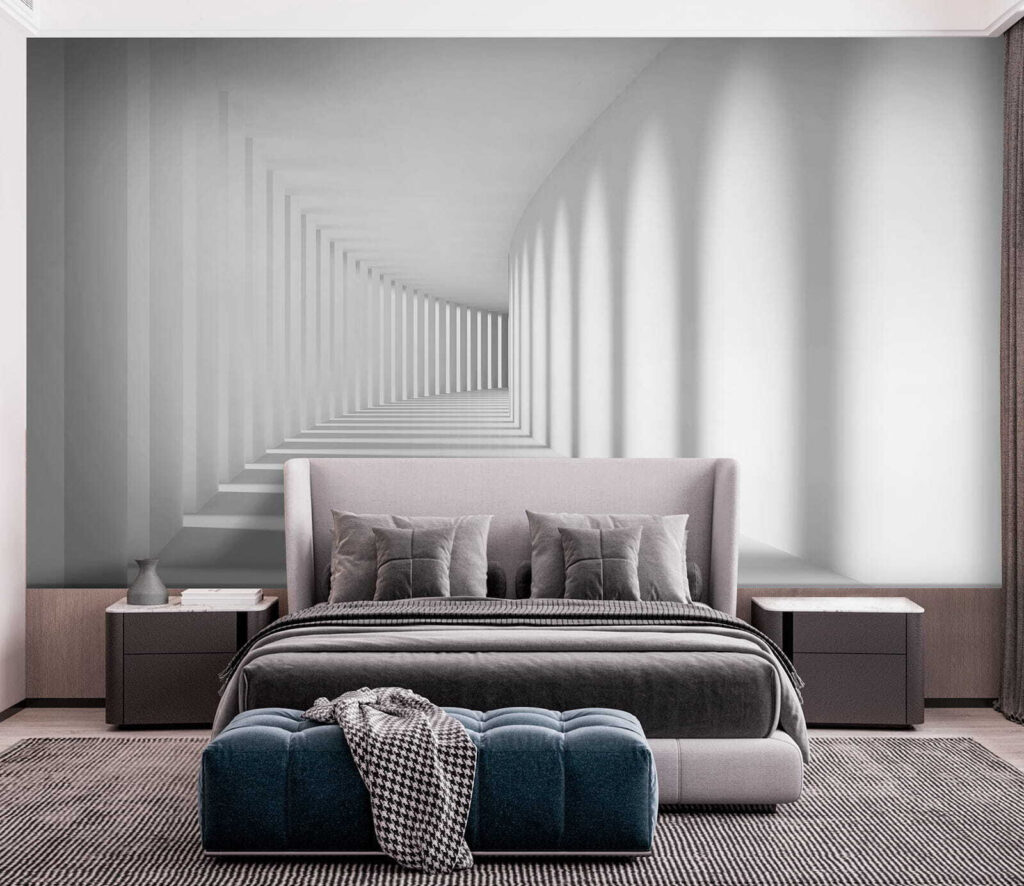 Couloir blanc aux ombres dans un intérieur