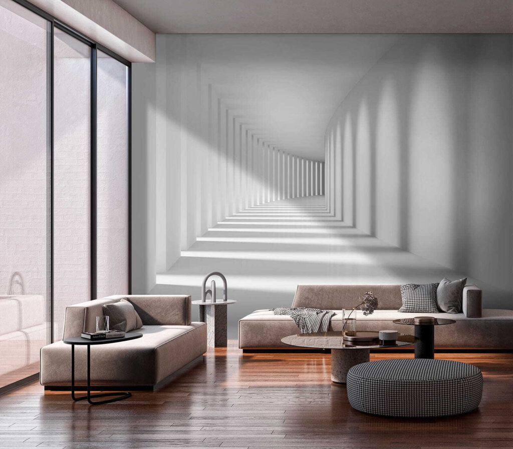 Couloir blanc aux ombres dans un intérieur