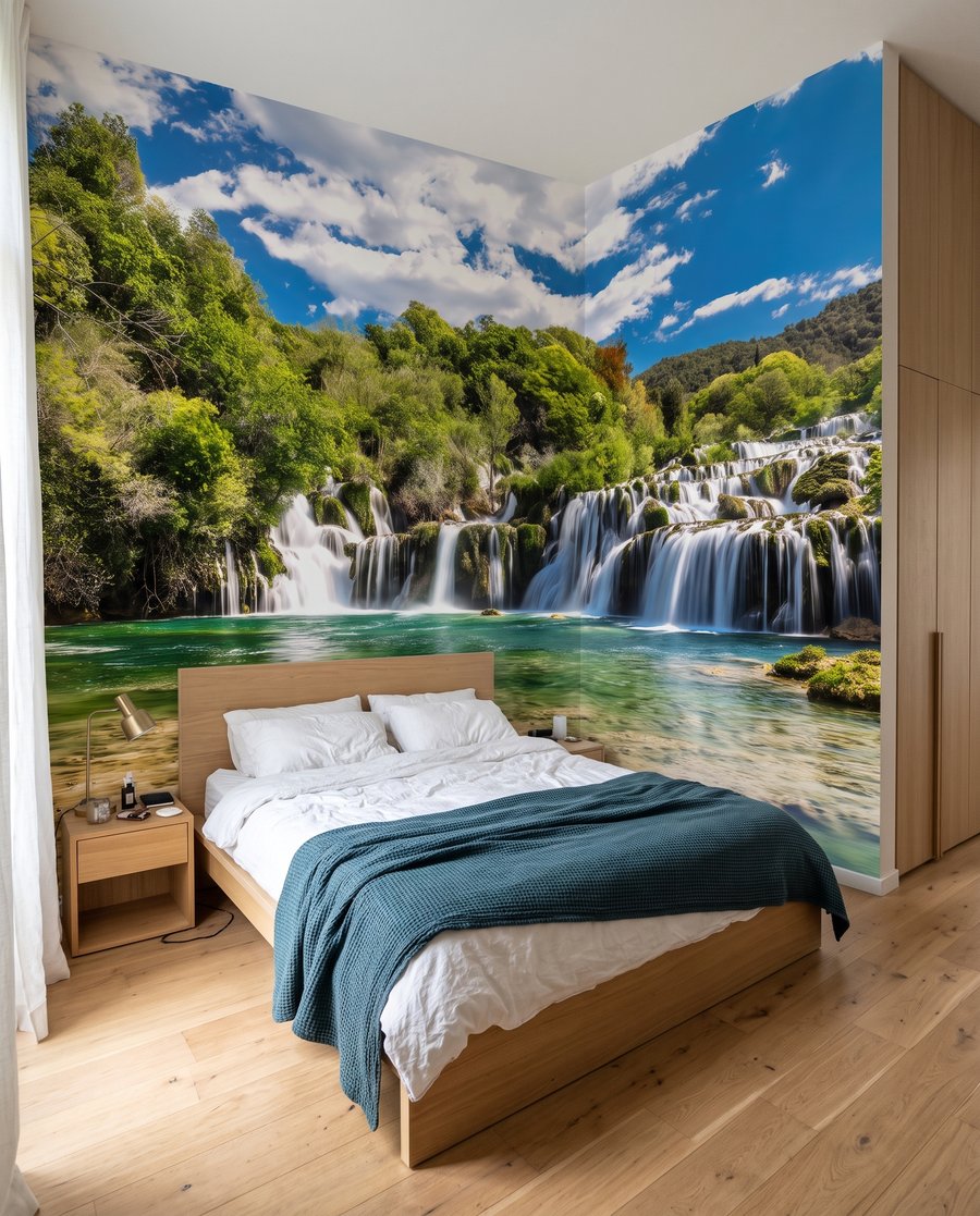 Bassin vert et cascades dans un intérieur