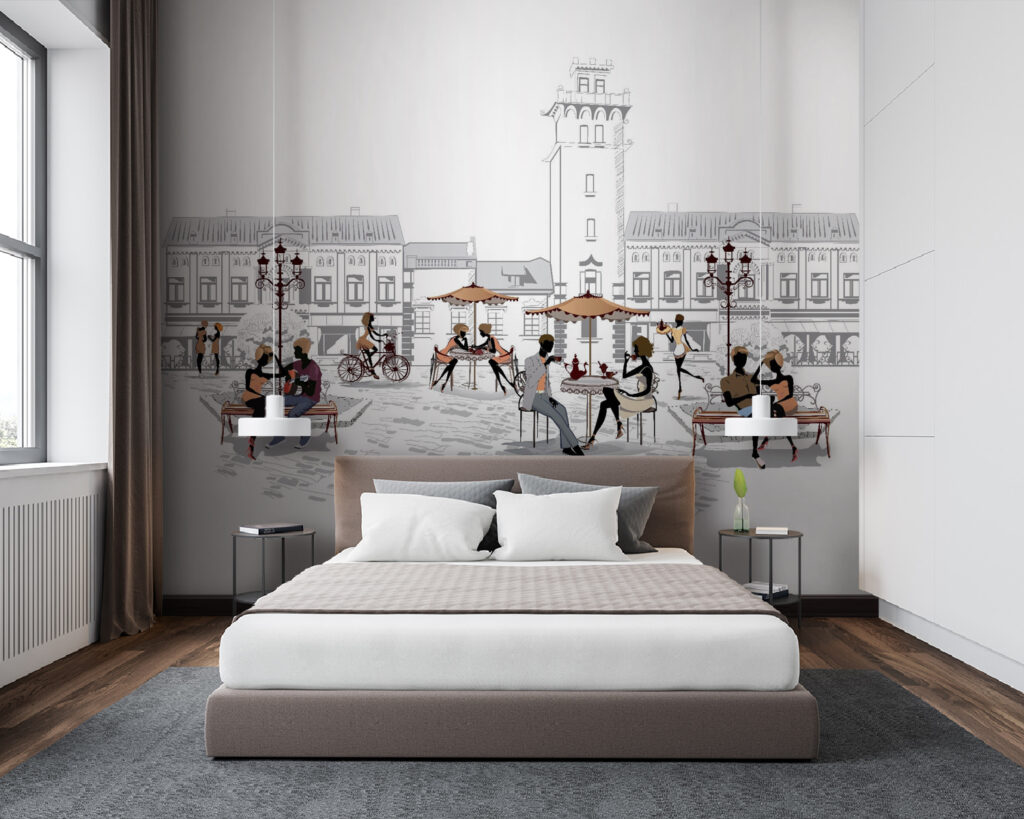 Terrasses sur la place dans un intérieur