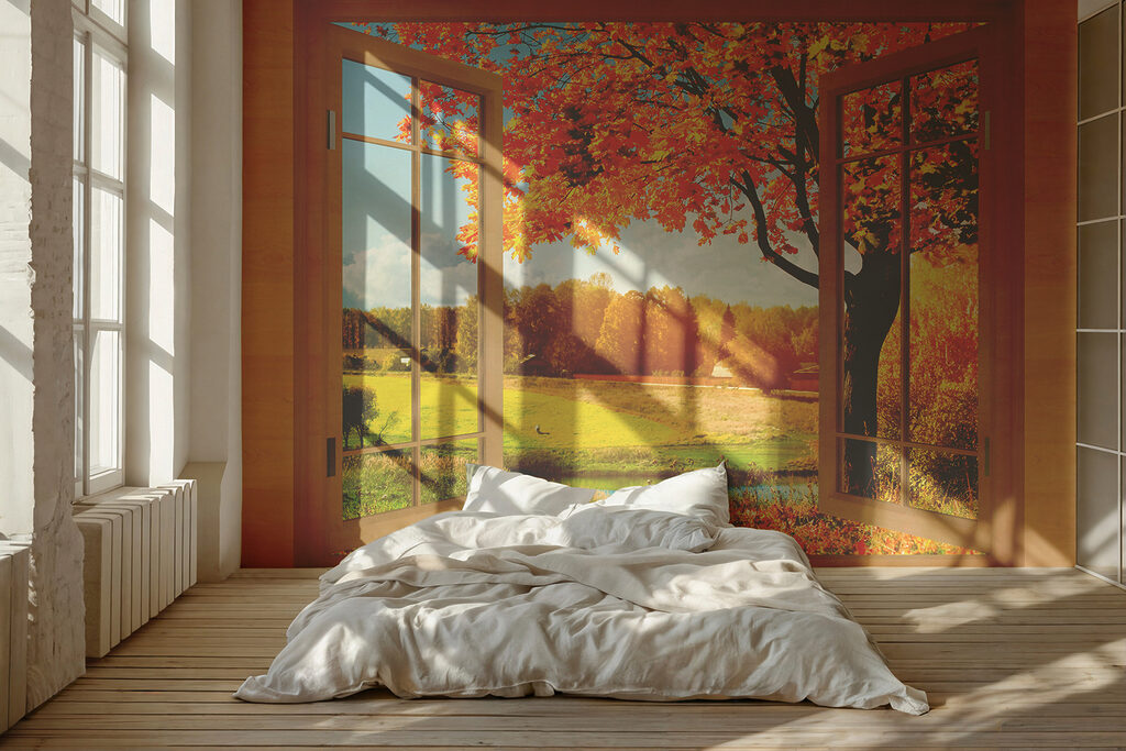 Automne par la fenêtre dans un intérieur