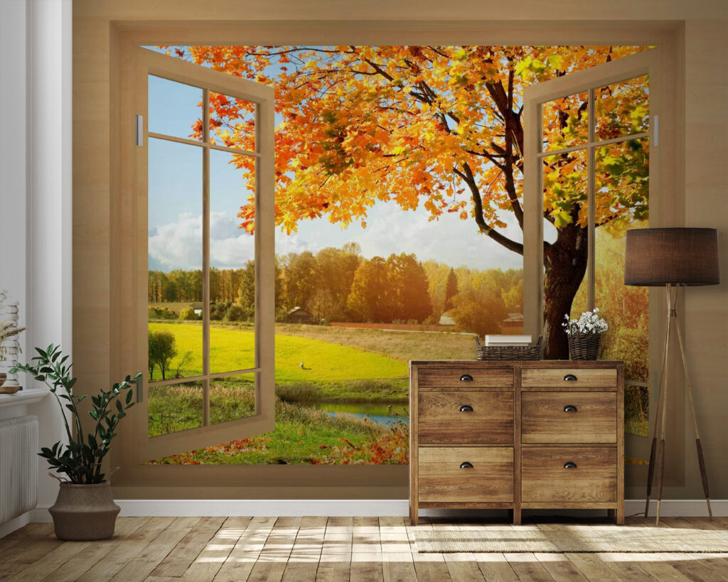 Automne par la fenêtre dans un intérieur