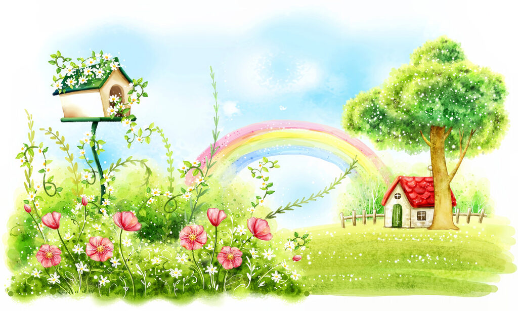 Arc-en-ciel et fleurs — motif complet