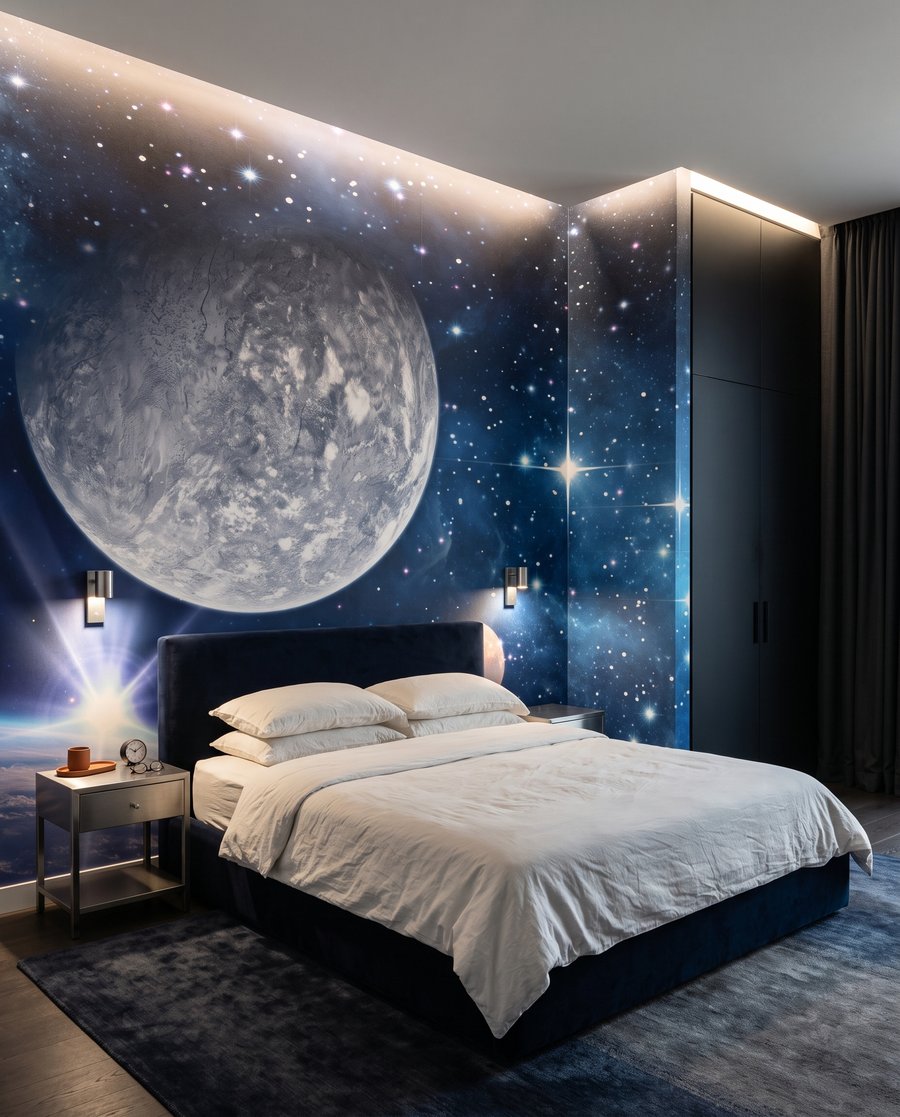 Lune aux étoiles bleues dans un intérieur