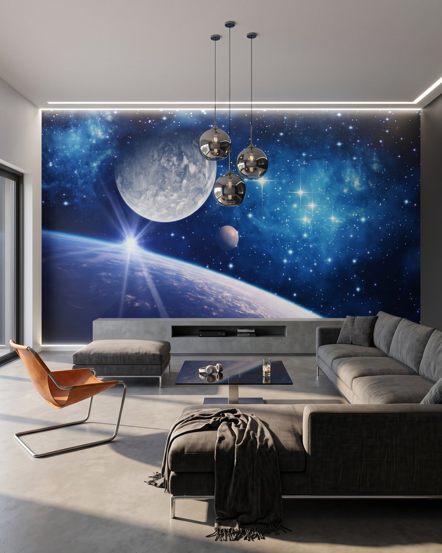 Lune aux étoiles bleues dans un intérieur