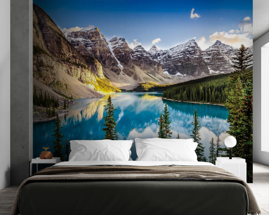 Reflet bleu des cimes dans un intérieur
