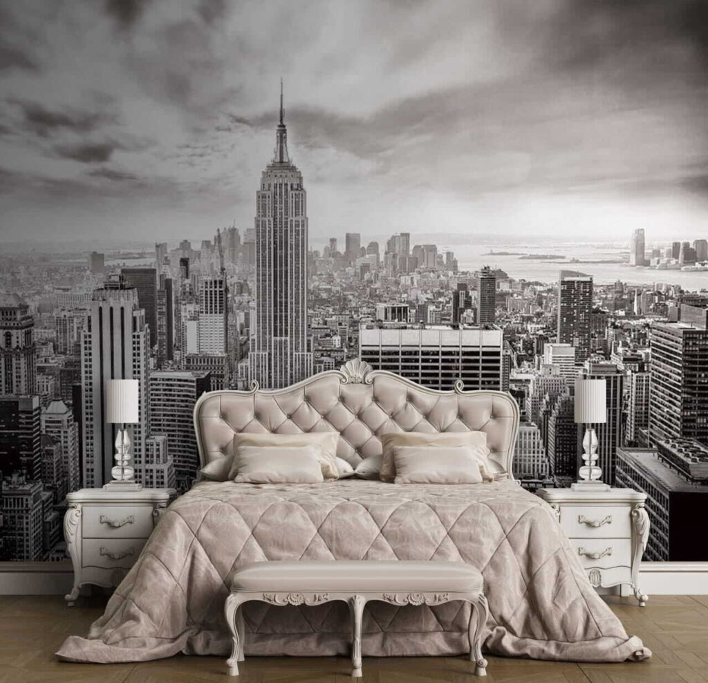 Skyline noir et blanc dans un intérieur