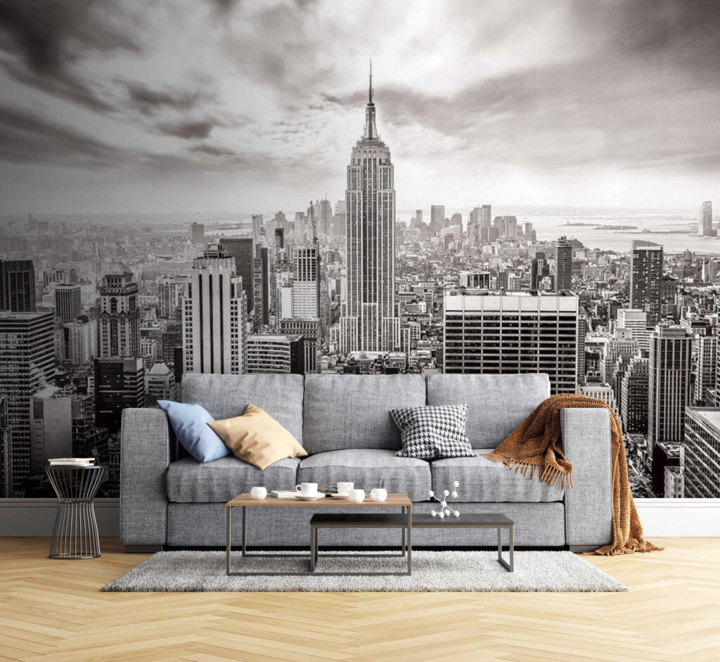Skyline noir et blanc dans un intérieur