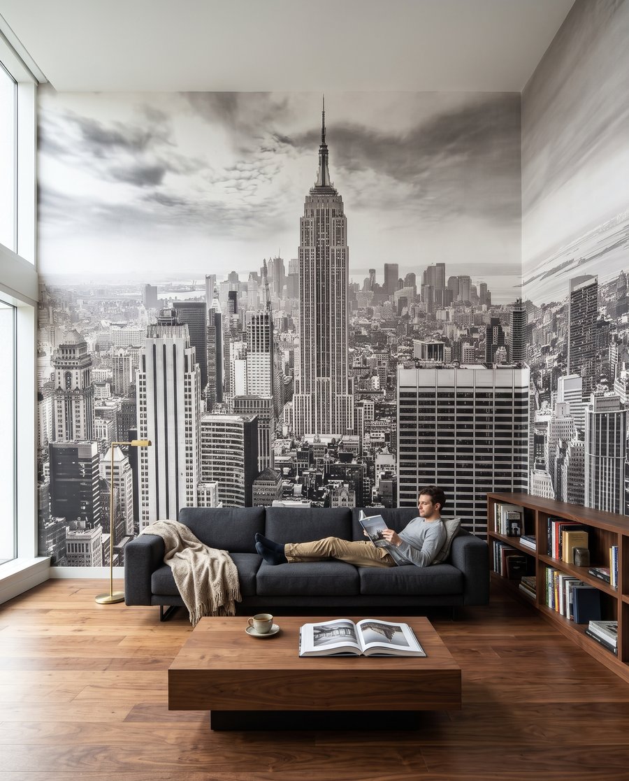 Skyline noir et blanc dans un intérieur